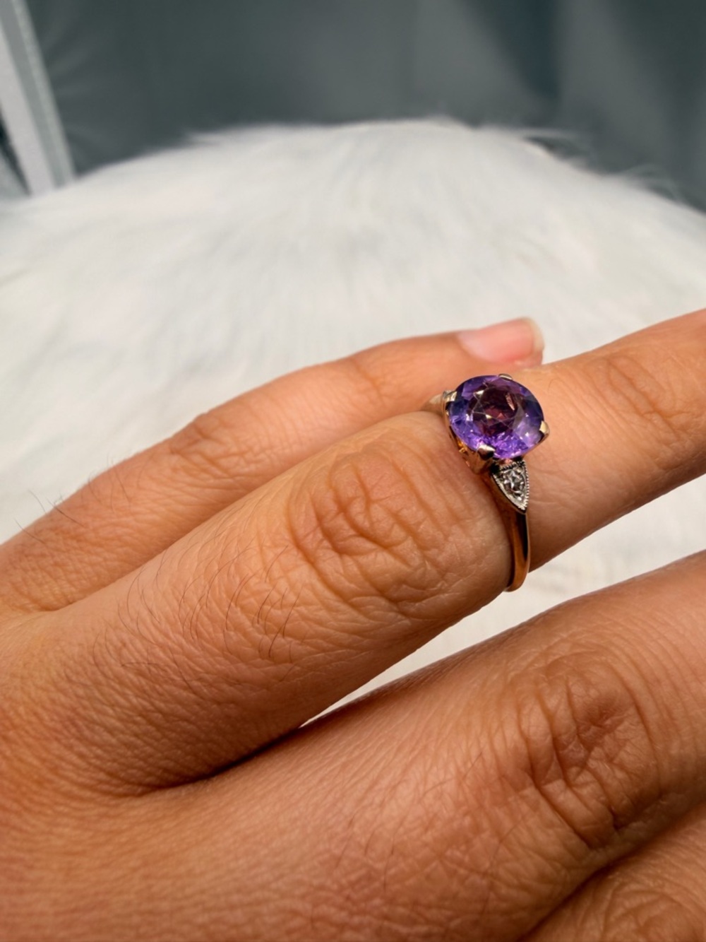 14k White & Yellow Gold 2 CtAmethyst Ring Size 5.5.